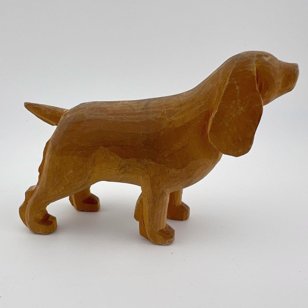 Vintage Hand Carved Wooden Cocker Spaniel Dog Figurine 3"